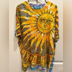 Rare Vintage 1992 Liquid Blue Sun / Moon Tye Dyed AOP Shirt w/ COA • Sz: XL
